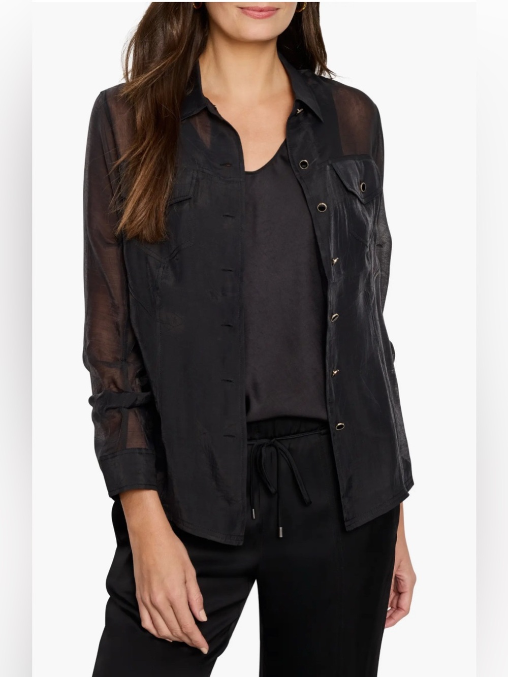 Nic+Zoe Batiste Breeze Jacket,black sheer Button up shirt Size 10
